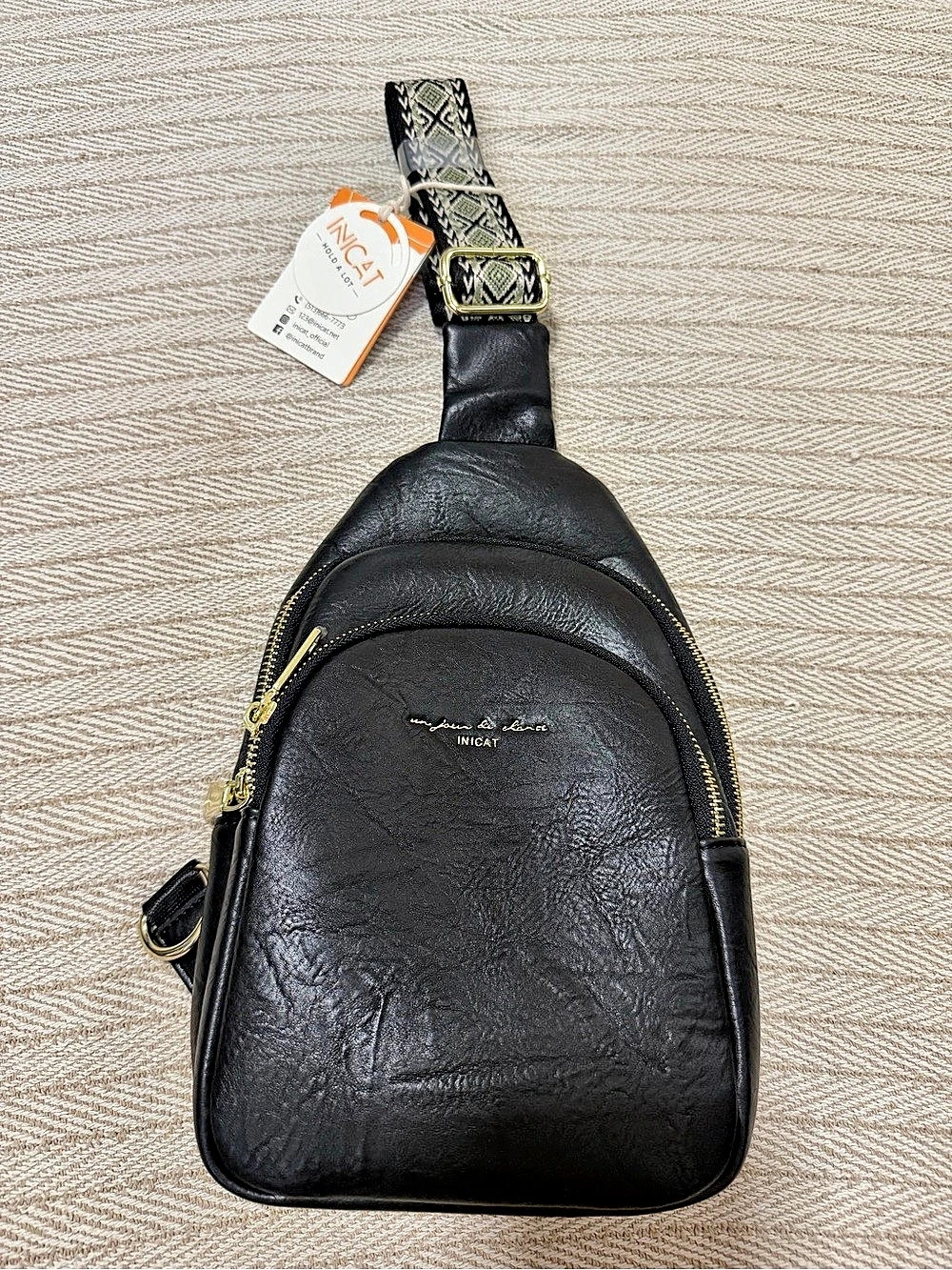 INICAT Sling Bag Backpack Black Geometric Backpack NWT